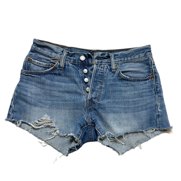 Levi’s 501 Distressed Button Fly Cutoff Jean Shorts Size 26 - Picture 1 of 8